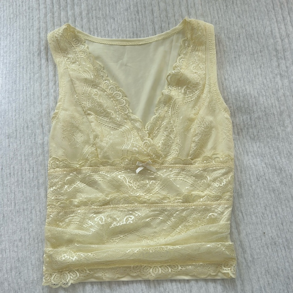 Women’s summer contrast lace bow front ruched crop tank top